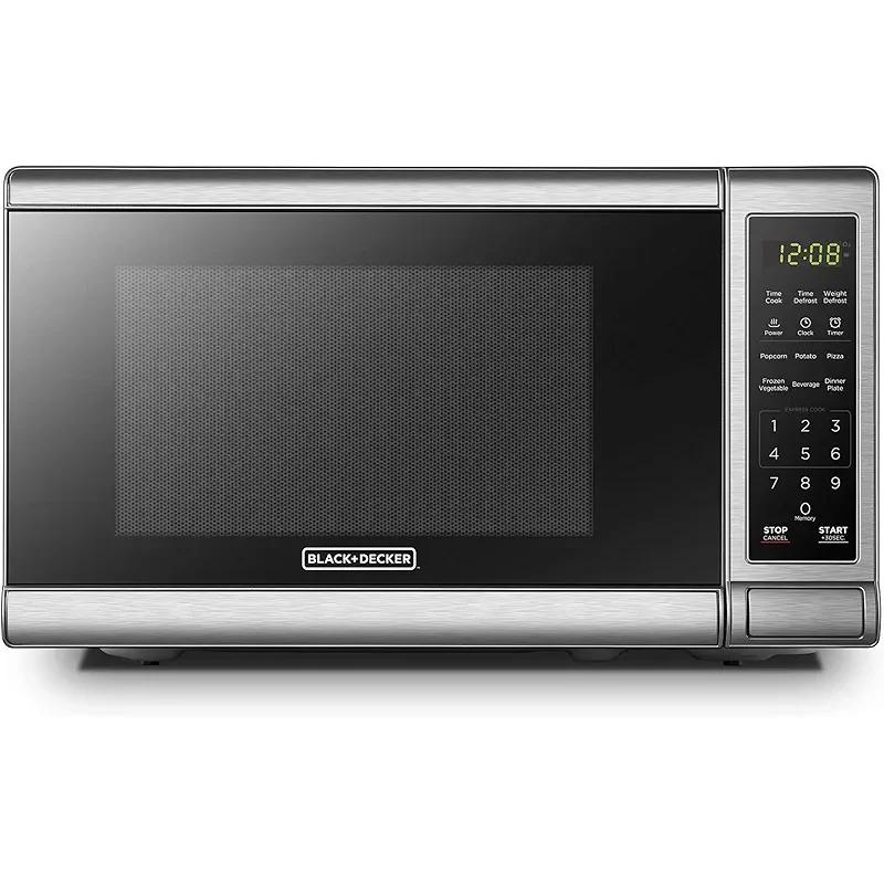 BLACK+DECKER EM720CB7 Digital Microwave Oven with Turntable Push-Button Door, Child Safety Lock, 700W, Stainless Steel, 0.7 Cu.ft