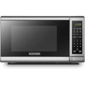 BLACK+DECKER EM720CB7 Digital Microwave Oven with Turntable Push-Button Door, Child Safety Lock, 700W, Stainless Steel, 0.7 Cu.ft