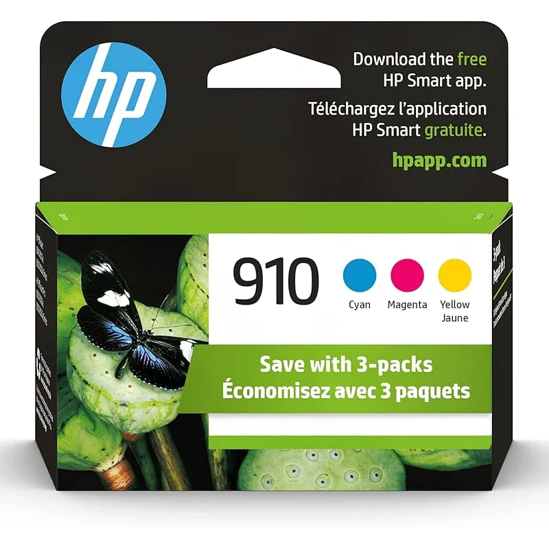 HP 910 Cyan, Magenta, Yellow Ink Cartridges for HP Printers (3-pack) | Works with Printer Series: OfficeJet 8010, 8020 Series, OfficeJet Pro 8020, 8030 | Eligible for Instant Ink | 3YN97AN