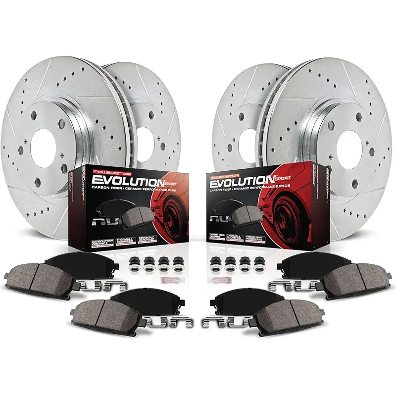 Power Stop K7564 Front and Rear Z23 Carbon Fiber Brake Pads with Drilled & Slotted Brake Rotors Kit