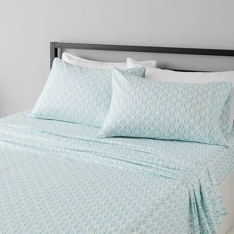 Amazon Basics Lightweight Super Soft Easy Care Microfiber 4 Piece Comfortable Bed Sheet Set With 14" Deep Pockets, Full, Aqua Fern, Printed