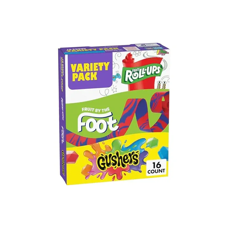 Variety Pack - Fruit by the Foot, Fruit Roll-Ups, Gushers, Fruit Flavored Snacks, Gluten Free Gummy Kids Snack, Good Source of Vitamin C, 16 Individually Wrapped Pouches, Perfect for On The Go, 10.2 oz Box