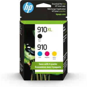 HP Original 910 Cyan, Magenta, Yellow / 910XL Black Ink Cartridges (4-Pack) | Works OfficeJet 8010, 8020 Series OfficeJet Pro 8020, 8030 Series | Eligible for Instant Ink | 3JB41AN