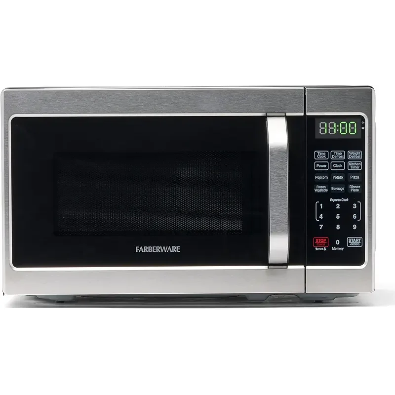 Farberware 0.7 Cu. Ft. Countertop Microwave Oven – 700 Watts Power, Auto Cook Settings, Defrost, Easy Clean and Child Safety Lock - Stainless