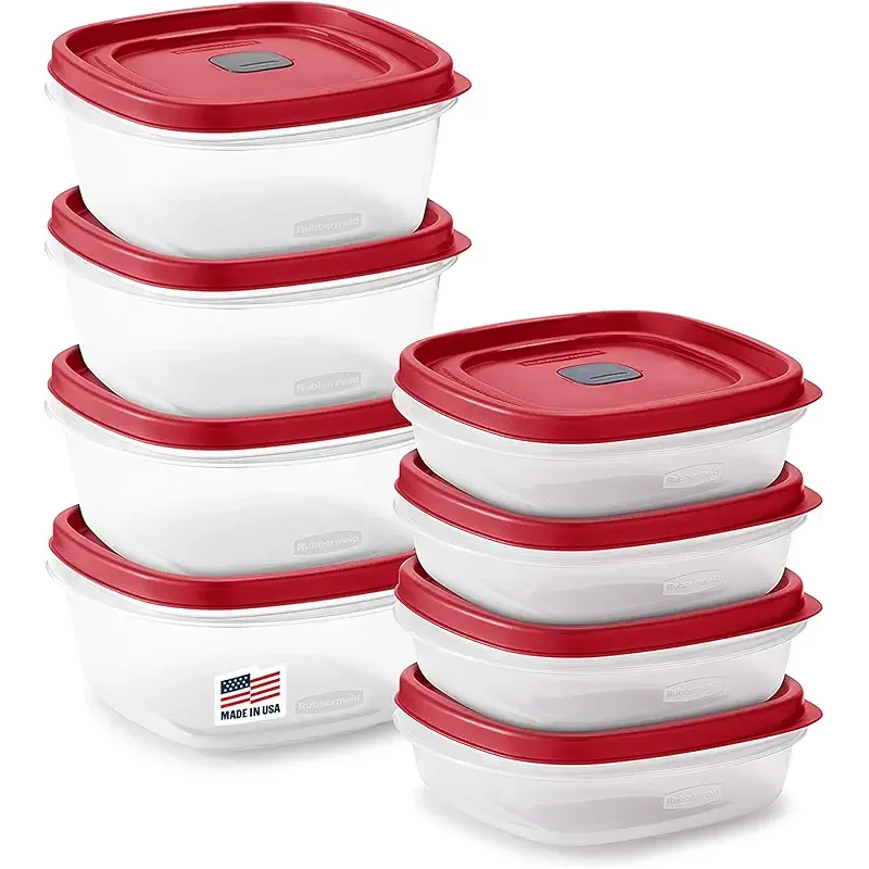Rubbermaid 16-Piece BPA-Free Plastic Food Storage Set, Red Vented Lids - Microwave, Dishwasher Safe: Perfect for Meal Prep, Leftovers, and Kitchen Organization