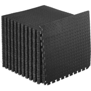 ProsourceFit Puzzle Exercise Mat ½ in, EVA Interlocking Foam Floor Tiles for Home Gym, Mat for Home Workout Equipment, Floor Padding for Kids, Black, 24 in x 24 in x ½ in, 144 Sq Ft - 36 Tiles