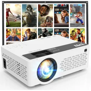 TMY 1080P Full HD Portable Mini Projector, Upgraded Bluetooth Movie Projector with Screen, Compatible with TV Stick Smartphone/HDMI/USB, Indoor & Outdoor Use