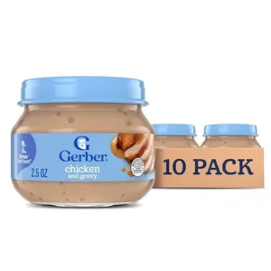 Gerber Stage 2, Chicken and Gravy Jar, Baby Food, Mealtime Poultry Puree, 10-Pack