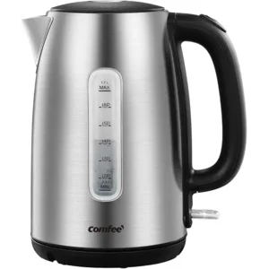 COMFEE' Stainless Steel Electric Kettle, 1.7 Liter Tea Kettle Electric & Hot Water Kettle, 1500W Fast Boil with LED Light, Auto Shut-Off and Boil-Dry Protection