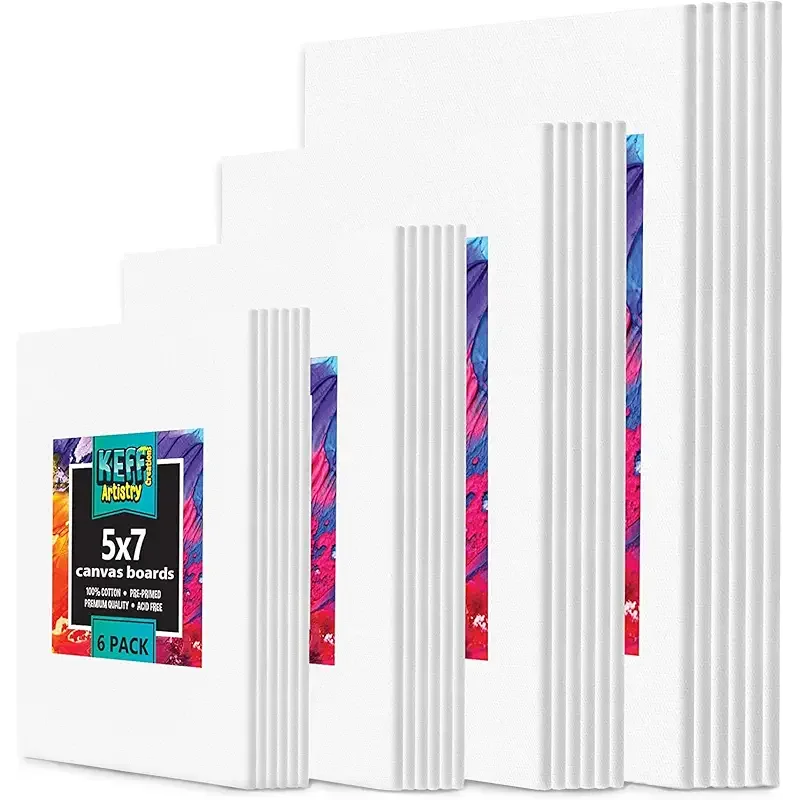 KEFF 24-Pack Canvas for Painting, 6 of 5x7, 8x10, 9x12,11x14 Painting Canvas Boards, Art Supplies for Adults & Kids - 100% Cotton Primed Canvases for Painting for Acrylic, Oil, Watercolor, Tempera