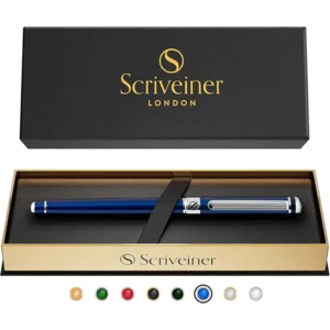 Scriveiner Midnight Blue Rollerball Pen - Stunning Blue Lacquer Luxury Pen, Chrome Finish, Schmidt Ink Refills, Men & Women, Professional, Executive Office, Nice Pen
