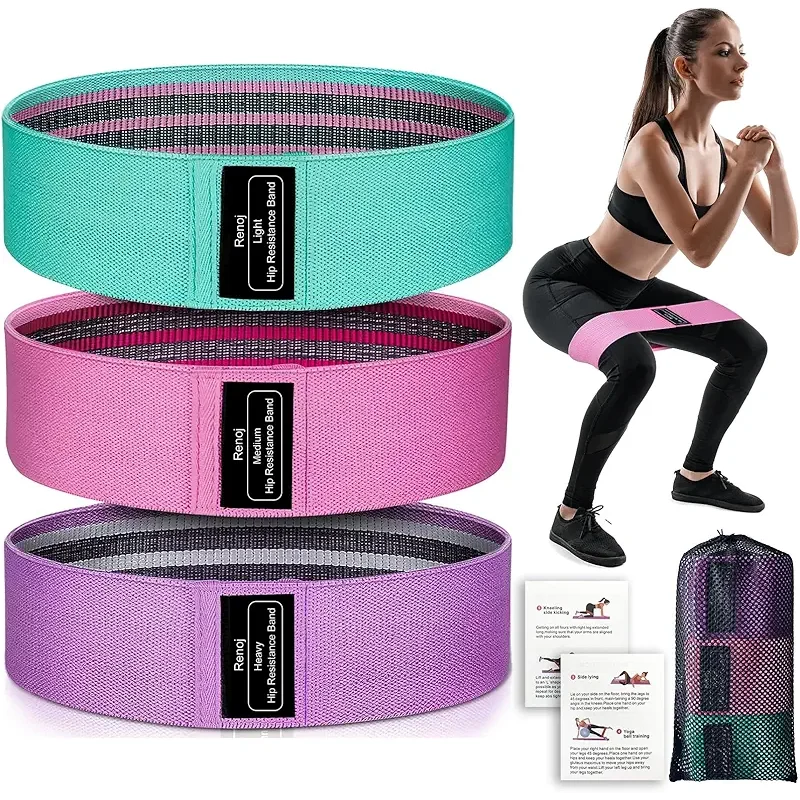 Renoj Resistance Bands, Yoga Starter Sets for Women and Men, 3 Set of Stretch Exercise Workout Bands for Booty Legs, Elastic Pilates Flexbands
