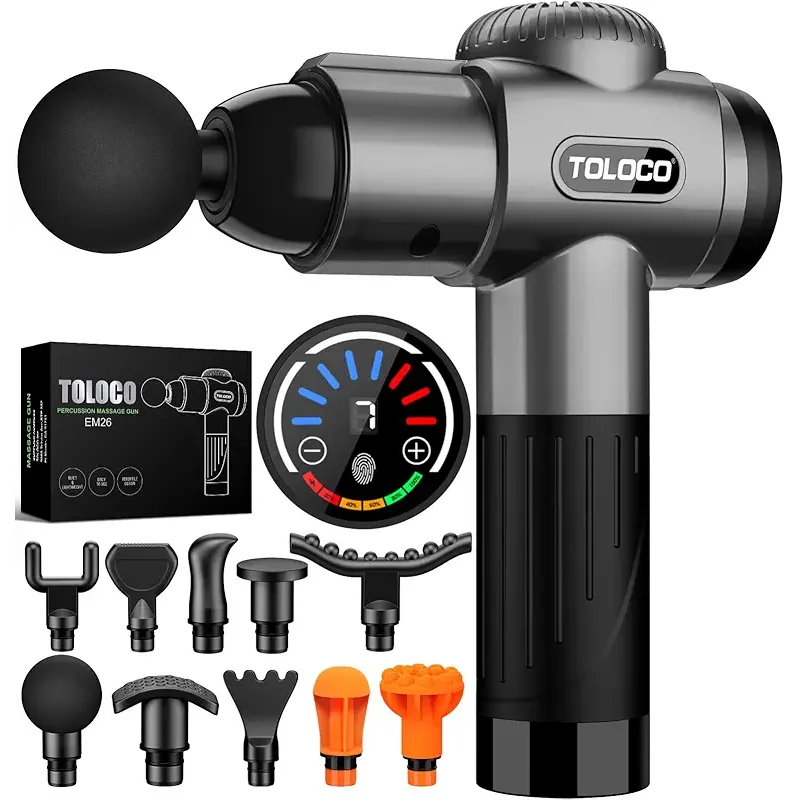 TOLOCO Massage Gun, Deep Tissue Back Massager for Athletes with 10 Massage Heads, Electric Muscle Percussion Massager for Any Pain Relief, FSA and HSA Eligible, Gifts for Fathers Day, Grey