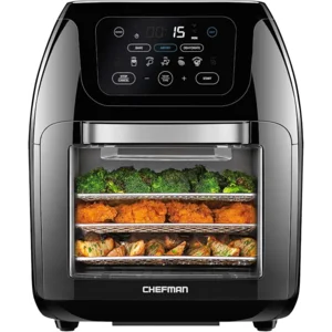 CHEFMAN Multifunctional Digital Air Fryer+ Rotisserie, Dehydrator, Convection Oven, 17 Touch Screen Presets Fry, Roast, Dehydrate, Bake, XL 10L Family Size, Auto Shutoff, Large Easy-View Window, Black