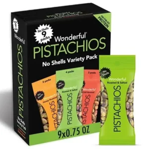 Wonderful Pistachios No Shells, 3 Flavors Mixed Variety Pack of 9 (0.75 Ounce), Roasted & Salted Nuts (4), Chili (3), Honey (2), Protein Snacks, Gluten Free, Healthy Snacks Variety Pack for Adults, Stocking Stuffers