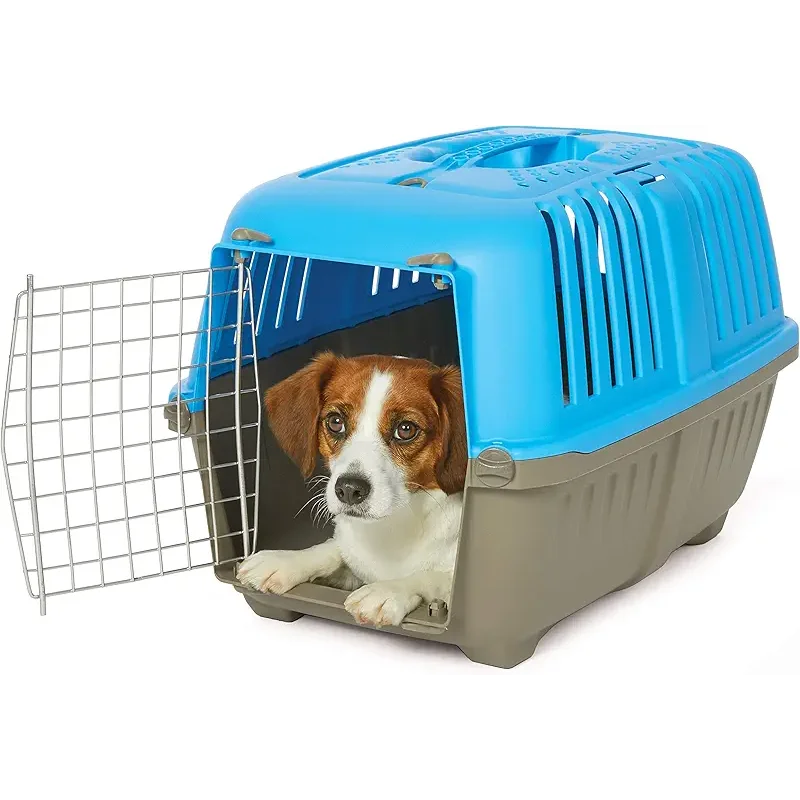 MidWest Homes for Pets Spree Travel Carrier – Hard-Sided Dog & Cat Carrier, Small Pet Travel Crate with Handle, Ventilated Design, Easy Assembly, 24-Inch, Blue