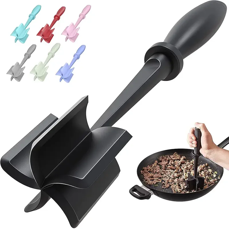 Meat Chopper, Hamburger Grinder, Premium Heat Resistant Smasher for Ground Beef, Burger Grinder Nylon Potato Mix Tool, Meat & Poultry Tenderizers-Black