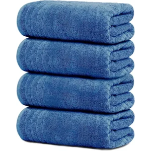 Tens Towels Pack of 4 Extra Large Bath Towels 30 x 60 Inches, 100% Cotton, Larger & Lighter Weight, Quicker to Dry, Super Soft and Absorbent, Perfect for Bathroom, Blue