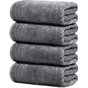 Tens Towels Pack of 4 Extra Large Bath Towels 30 x 60 Inches, 100% Cotton, Larger & Lighter Weight, Quicker to Dry, Super Soft and Absorbent, Perfect for Bathroom, Dark Grey