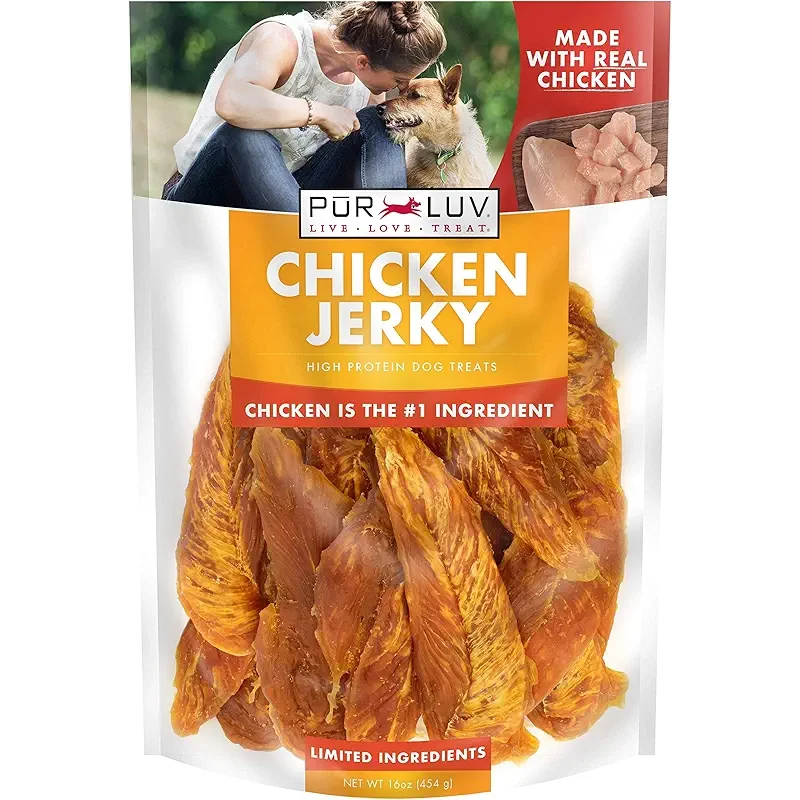 Pur Luv Chicken Jerky Dog Treats, Made with 100% Real Chicken Breast, 16 Ounces, Healthy, Easily Digestible, Long-Lasting, High Protein, Satisfies Dog's Urge to Chew