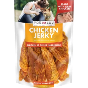 Pur Luv Chicken Jerky Dog Treats, Made with 100% Real Chicken Breast, 16 Ounces, Healthy, Easily Digestible, Long-Lasting, High Protein, Satisfies Dog's Urge to Chew
