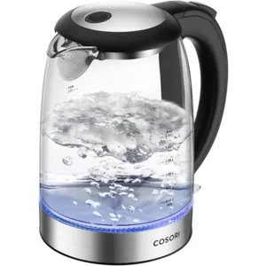 Cosori Electric Kettle, No Plastic Filter & Spout, 1.8Qt Tea Kettle & Hot Water Boiler For Coffee & Tea, Water Heater & Teapot, Automatic Shut Off, Borosilicate glass, Black, 1500W