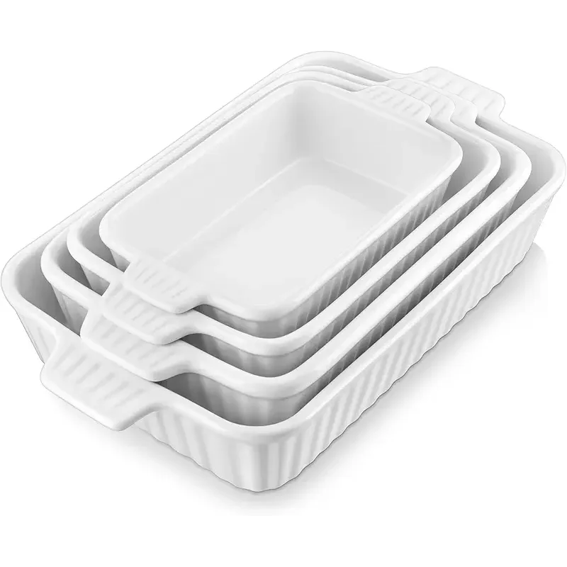 MALACASA Casserole Dishes for Oven, Porcelain Baking Dishes, Ceramic Bakeware Sets of 4, Rectangular Lasagna Pans Deep with Handles for Baking Cake Kitchen, White (9.4"/11.1"/12.2"/14.7"), Series