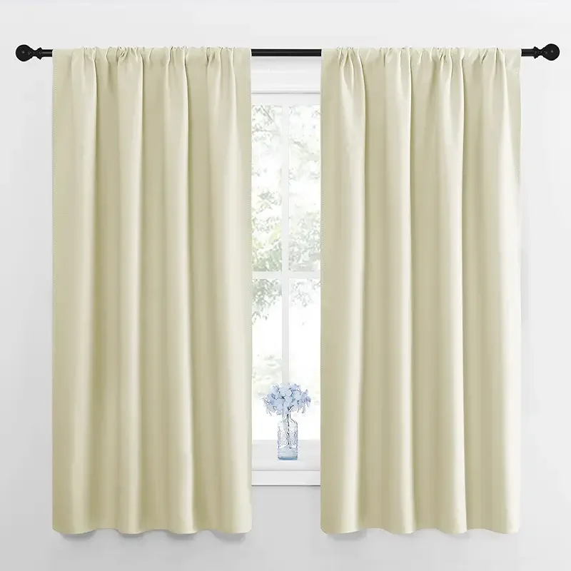 NICETOWN Blackout Curtains for Living Curtains, Room Darkening Window Curtain Panels, Easy-Care Solid Thermal Insulated Draperies/Drapes for Daughter Room (Beige, 2 Panels, 42 by 63)