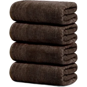 Tens Towels Pack of 4 Extra Large Bath Towels 30 x 60 Inches, 100% Cotton, Larger & Lighter Weight, Quicker to Dry, Super Soft and Absorbent, Perfect for Bathroom, Brown