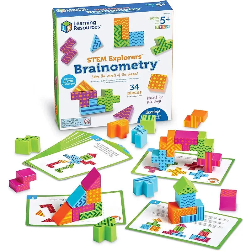 Learning Resources STEM Explorers Brainometry - 3d Puzzle, Brain Games, Brainteaser, Building Logic Toys, Gifts For Boys and Girls, Fine Motor Skills , Pattern Blocks, Math Manipulatives
