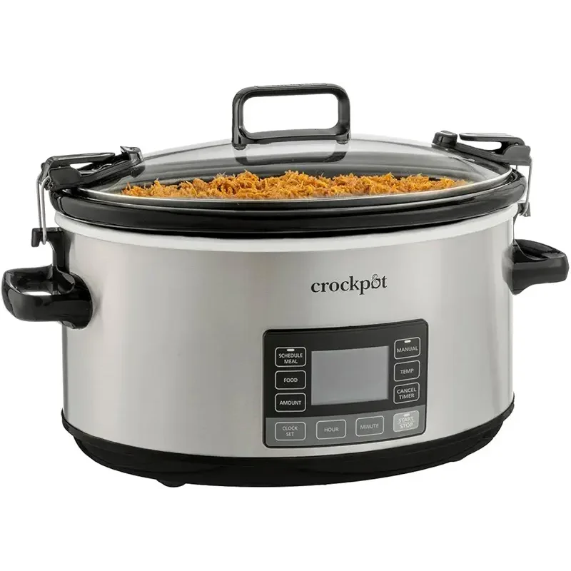 Crock-Pot 7-Quart Slow Cooker, Portable Programmable with Timer, Locking Lid, Stainless Steel; an Essential Kitchen Appliance, Perfect for Families and Gatherings
