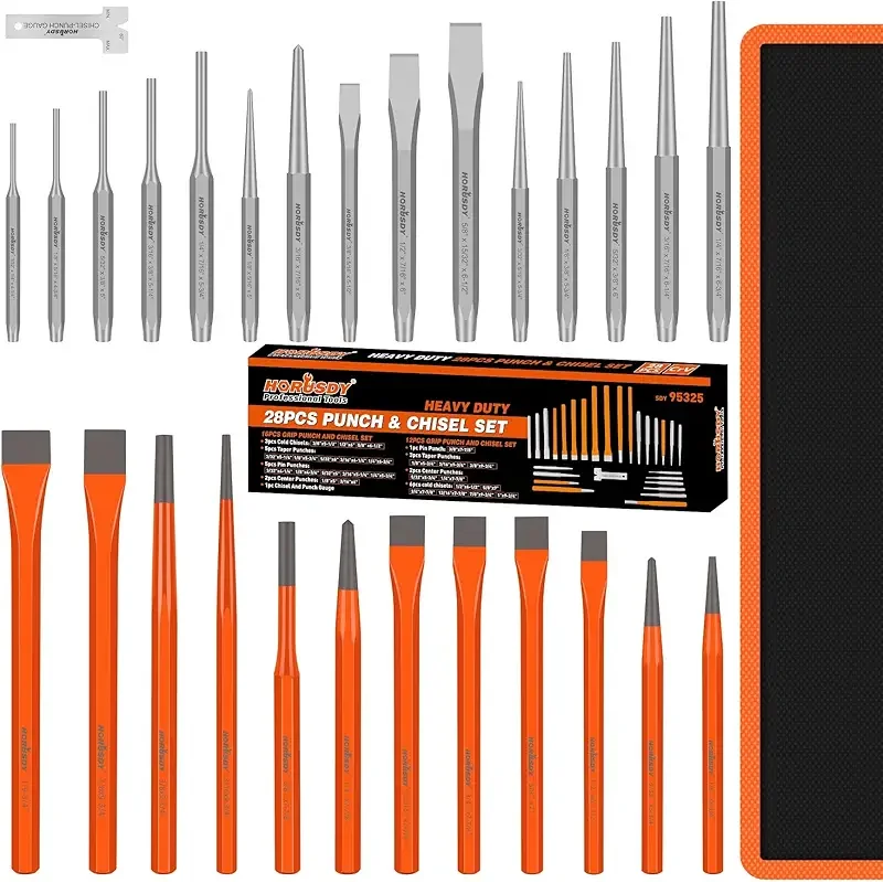 HORUSDY 28-Piece Heavy Duty Punch and Chisel Set, Including Taper, Cold Chisels, Pin, Center Punch
