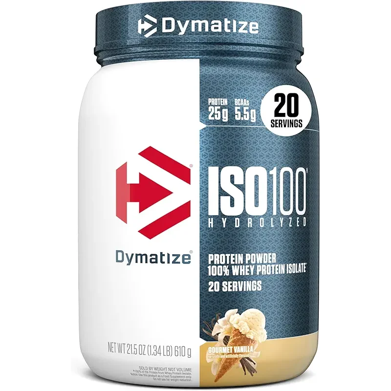 Dymatize ISO100 Whey Protein Powder Isolate, Gourmet Vanilla, 25g of Protein, 5.5g BCAAs, Less Than 120 Cal., Gluten Free, 1g Fat, 1g Sugar, 2g Carb (20 Servings)