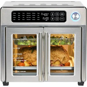 Emeril Lagasse Extra Large French Door Air Fryer Toaster Oven Combo, 24 Cooking Functions and Digital Controls, 7 Accessories Included, Stainless Steel Finish, 26QT Capacity