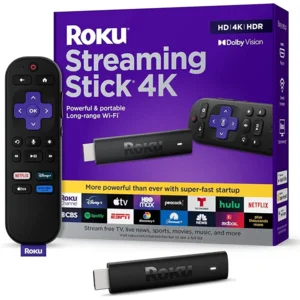 Roku Streaming Stick 4K - HDR & Dolby Vision Roku Streaming Device for TV with Voice Remote & Long-Range Wi-Fi - Free & Live TV