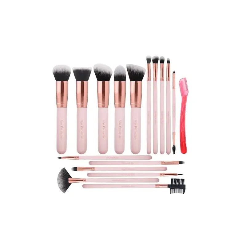 Real Perfection Makeup Brush Set 16 Pcs with 1 Eyebrow Razor Premium Synthetic Foundation Powder Concealers Eyeshadow Blush Makeup Brushes Make up Brushes Kit (Pink)