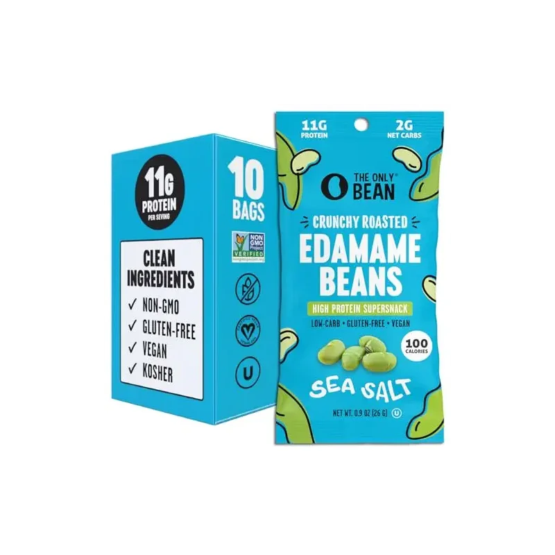 The Only Bean Crunchy Dry Roasted Edamame Snacks (Sea Salt), Healthy High Protein(11g) Keto Food, Low Carb Gluten Free Office Vegan Food 100 Calorie Snack Pack, 0.9oz 10 Pack
