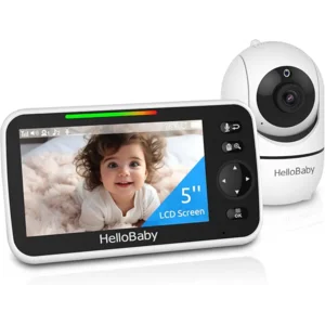 HelloBaby No WiFi Baby Monitor 5" Screen 30-Hour Battery Pan-Tilt-Zoom Video Upgrade with Camera and Audio, Night Vision, VOX, 2-Way Talk, 8 Lullabies and 1000ft Range, HB6550