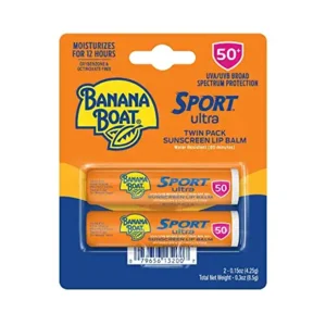 Banana Boat Sport Ultra SPF 50 Lip Sunscreen 2 Pack | SPF Lip Balm, Banana Boat Sunscreen for Lips, Beach Essentials, Beach Necessities, Summer Essentials, Sun Care, Sunblock for Lips, Twin Pack