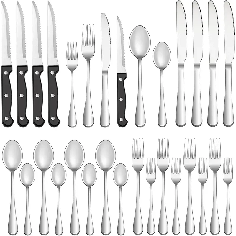 24 Pcs Silverware Set with Steak Knives Service for 4,Stainless Steel Flatware Set,Mirror Polished Cutlery Utensil Sets,Home Kitchen Eating Tableware Sets,Include Fork Knife Spoon,Dishwasher Safe