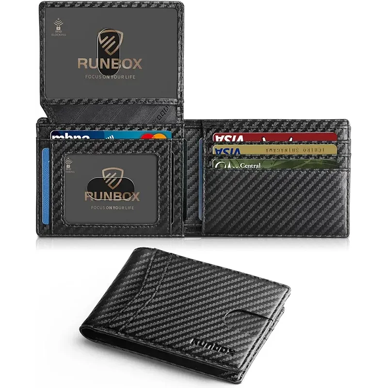 RUNBOX Wallet for Men Slim Rfid Leather 2 ID Window With Gift Box