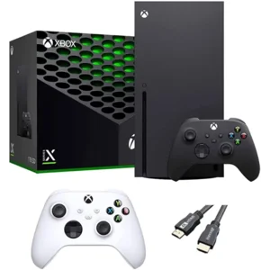 X-Box Series X Gaming Console Bundle - 1TB SSD Black X-Box Console with Two Wireless Controllers -Black and White -and ahaghug Authorized HDMI Cable