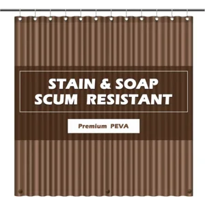 EHZNZIE Shower Curtain Liner Light Weight PEVA, Shower Liner 72x72 Inches, Waterproof, No Chemical Smell with 12 Rust Proof Metal Grommets for Bathroom Shower Curtain, Brown