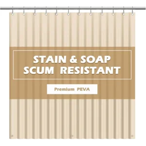 EHZNZIE Shower Curtain Liner Light Weight PEVA, Shower Liner 72x72 Inches, Waterproof, No Chemical Smell with 12 Rust Proof Metal Grommets for Bathroom Shower Curtain, Beige