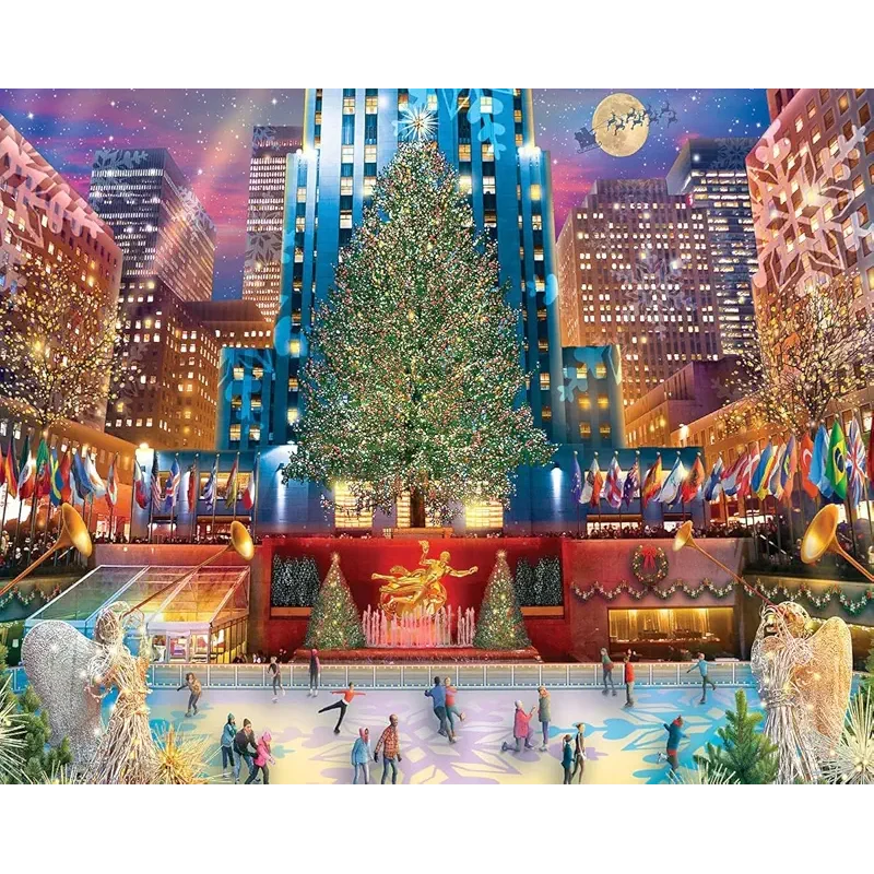 White Mountain 1000 Piece Jigsaw Puzzle Winter Christmas Holiday Puzzles for Adults and Kids 24"x30" Large Pieces - Rockefeller Christmas