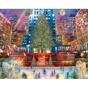 White Mountain 1000 Piece Jigsaw Puzzle Winter Christmas Holiday Puzzles for Adults and Kids 24"x30" Large Pieces - Rockefeller Christmas