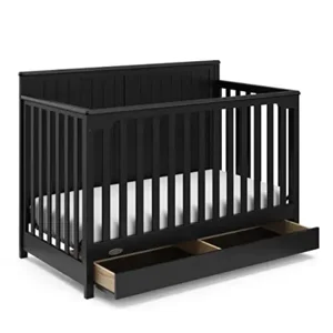 Graco Hadley 5-in-1 Convertible Crib with Drawer (Black) – Combo, Includes Full-Size Nursery Storage, Converts from Baby Crib to Toddler Bed, Daybed