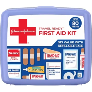BAND-AID Brand Travel Ready Portable Emergency First Aid Kit for Minor Wound Care, Perfect for Home, Car, Travel, Camping Essentials & Outdoor Emergency Kit, 80 Pieces