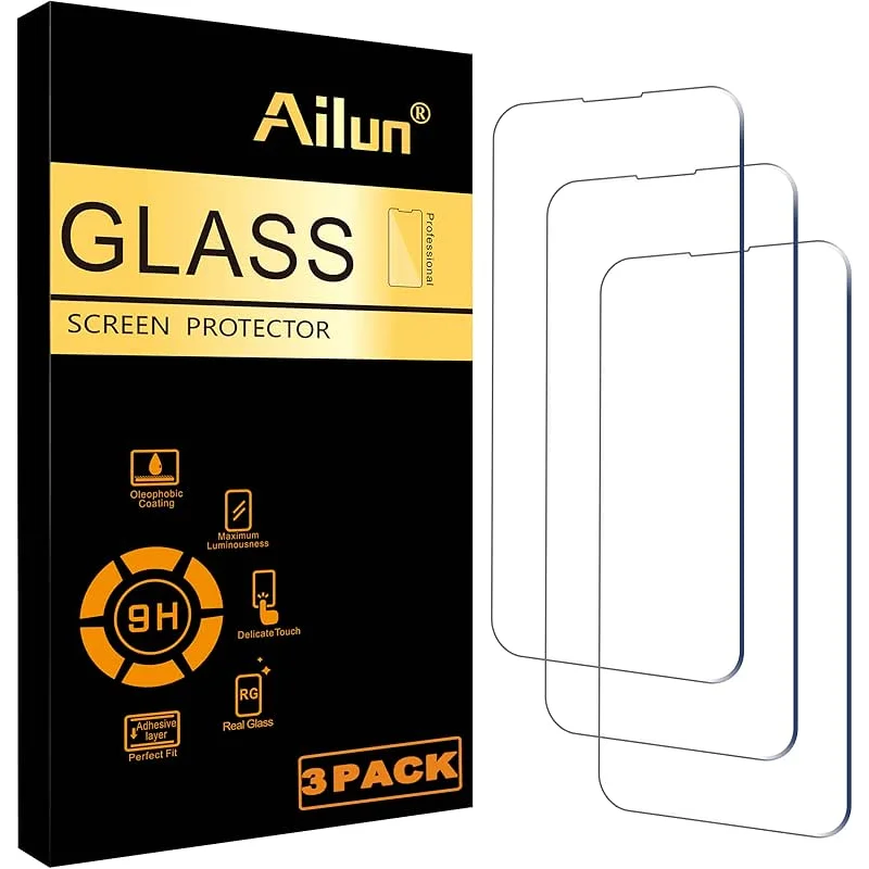 Ailun Screen Protector for iPhone 14 / iPhone 14 Pro [6.1 Inch] Display 3 Pack Tempered Glass, Sensor Protection, Dynamic Island Compatible, Case Friendly