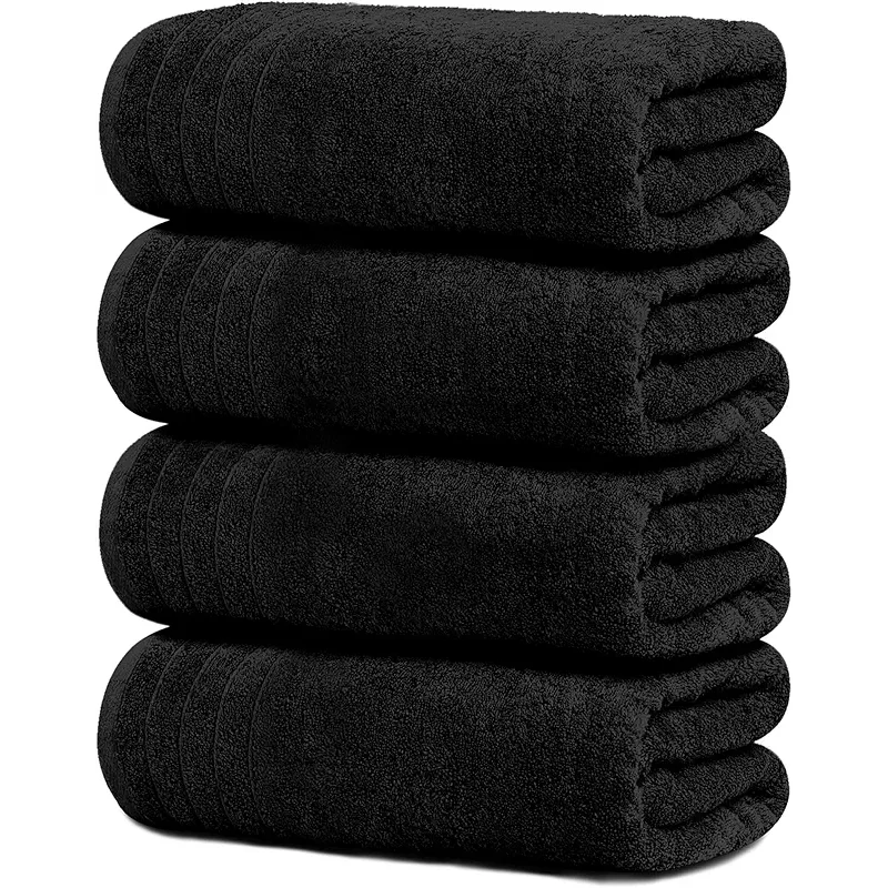 Tens Towels Pack of 4 Extra Large Bath Towels 30 x 60 Inches, 100% Cotton, Larger & Lighter Weight, Quicker to Dry, Super Soft and Absorbent, Perfect for Bathroom, Black